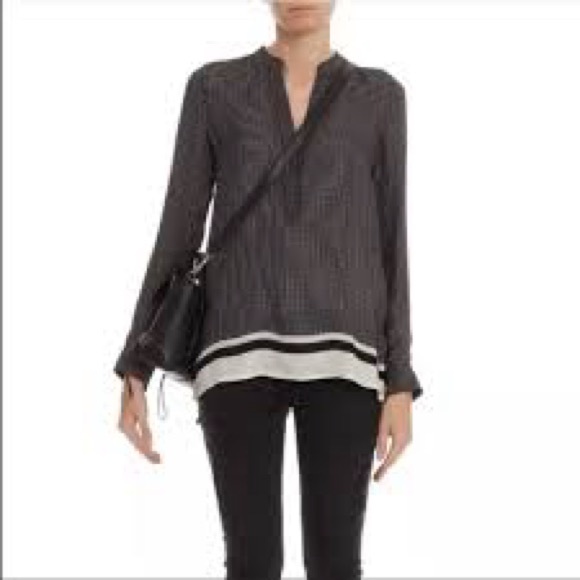 Vince silk crêpe de Chine black & cream georgette V-Neck blouse. Small - Picture 2 of 6